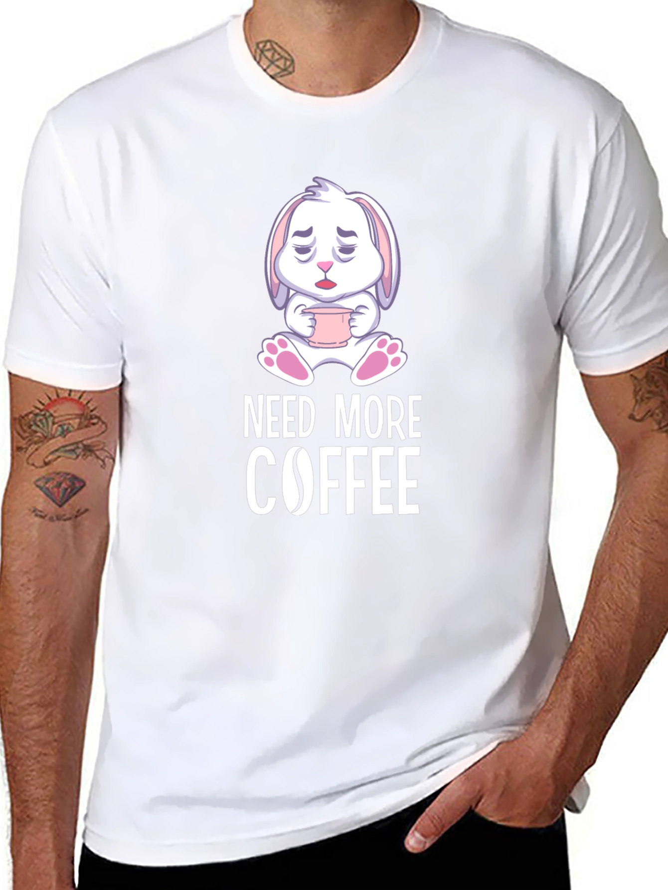 Need More Coffee T-Shirt - Cute Bunny Design