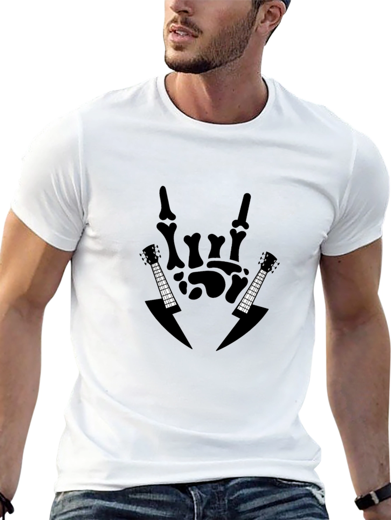 Rock On Skeleton Hand Guitar T-Shirt