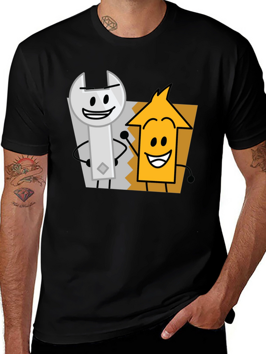 Cartoon Character Graphic Tee - Black Cotton Casual