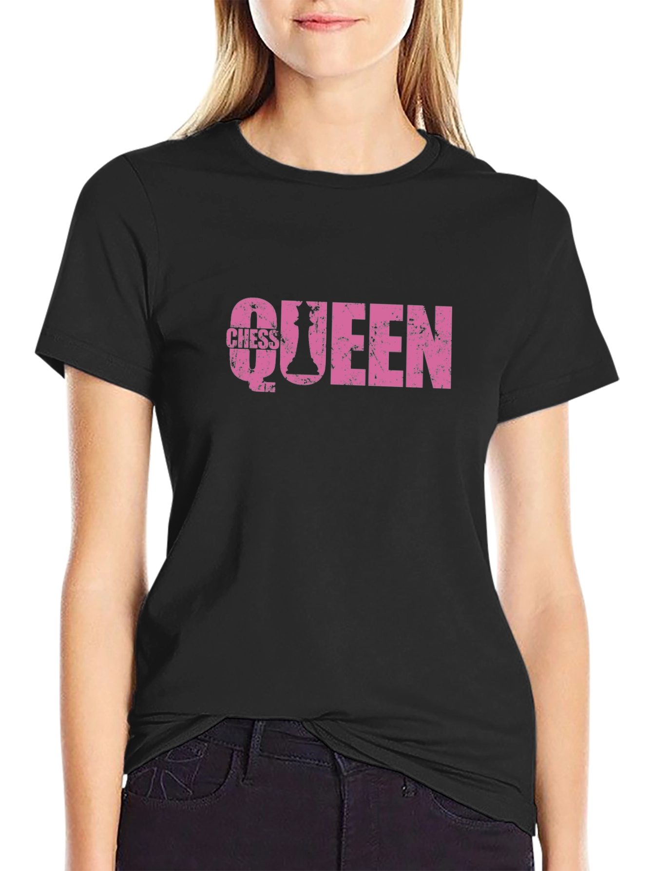 Chess Queen Graphic Tee - Pink Print Black Shirt