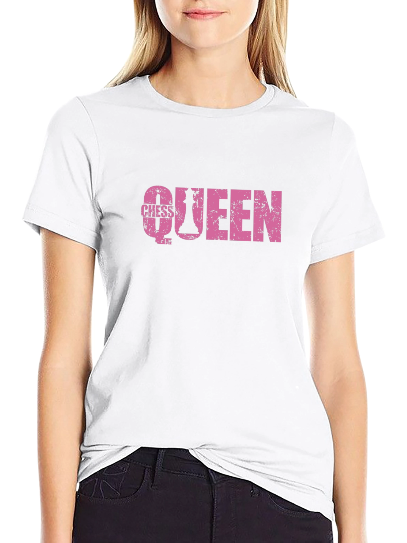 Chess Queen Graphic Tee - Pink Print Black Shirt
