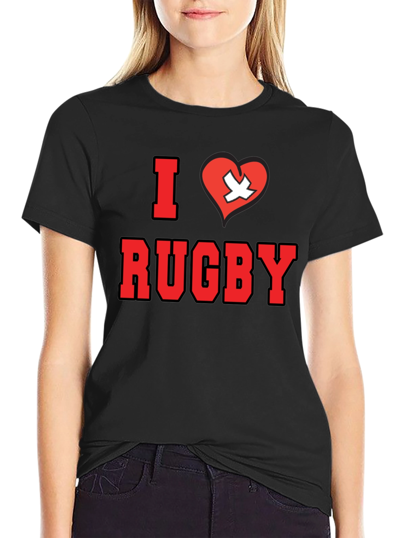I Love Rugby T-Shirt - Black Cotton Tee
