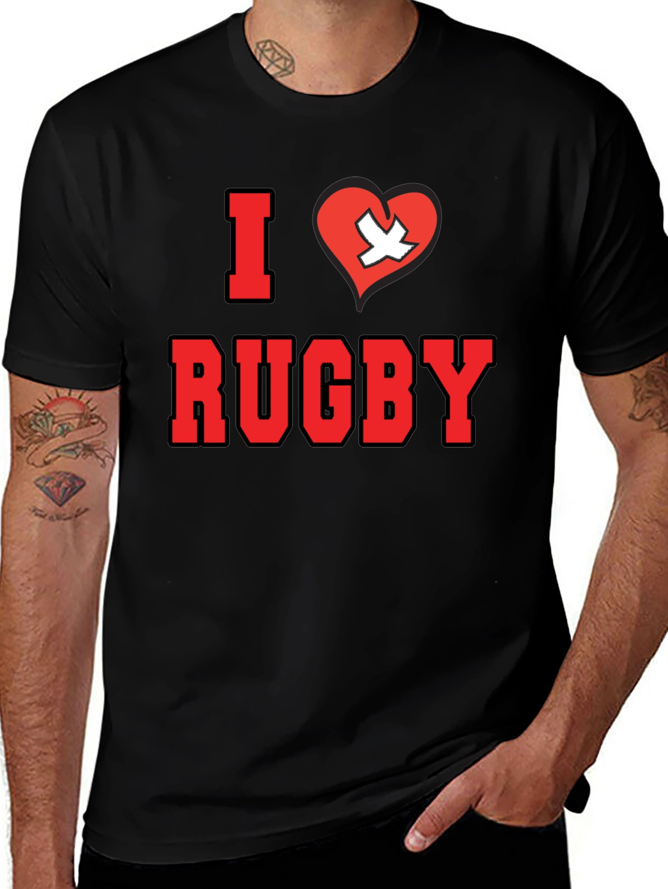 I Love Rugby T-Shirt - Black Cotton Tee