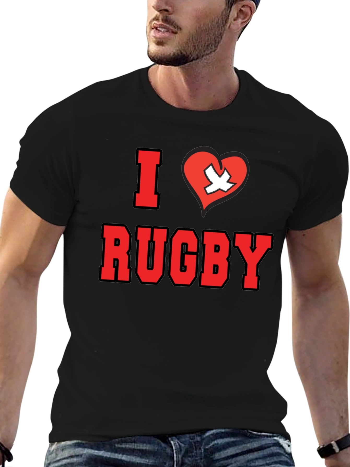 I Love Rugby T-Shirt - Black Cotton Tee