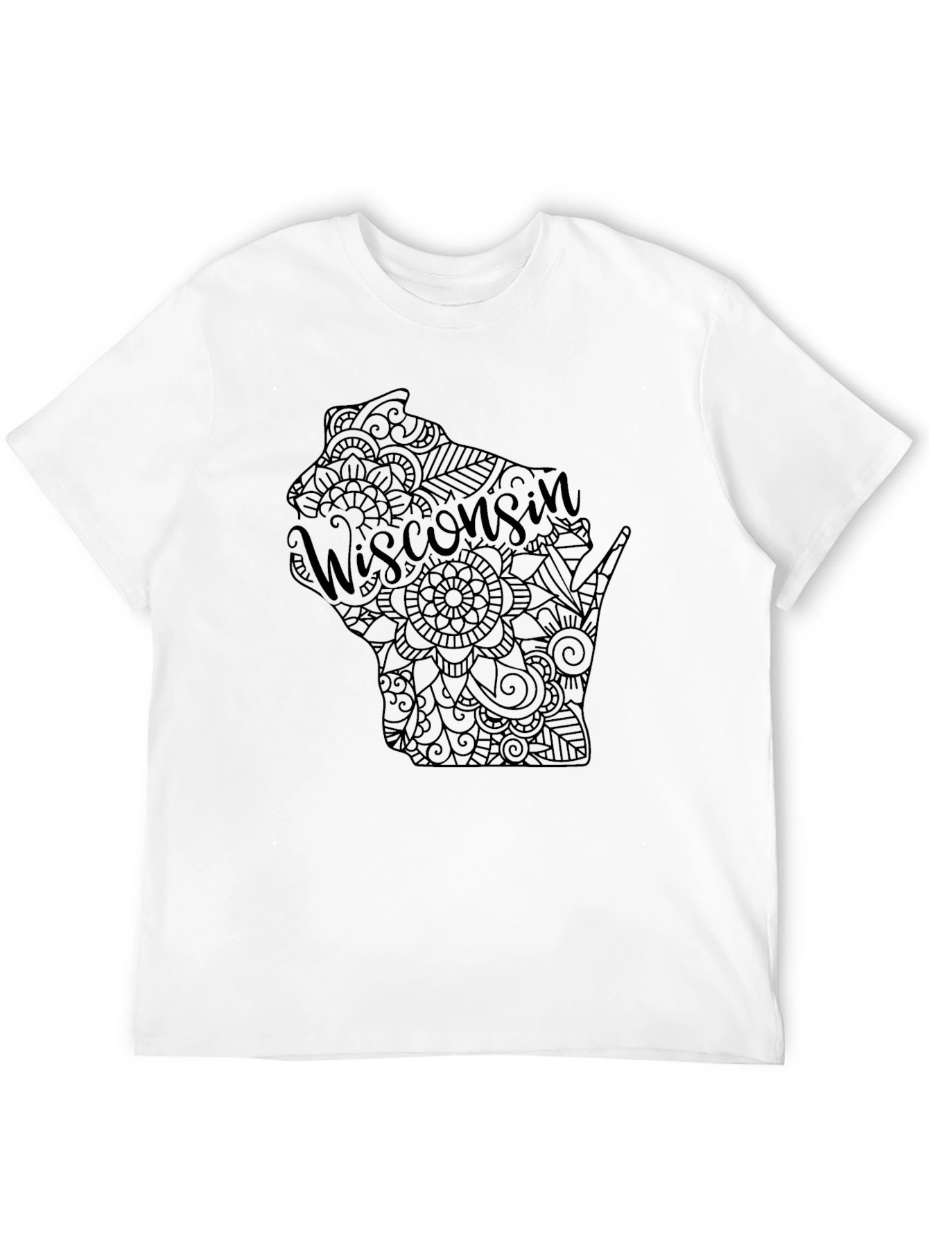 Wisconsin State Mandala Design Black T-Shirt