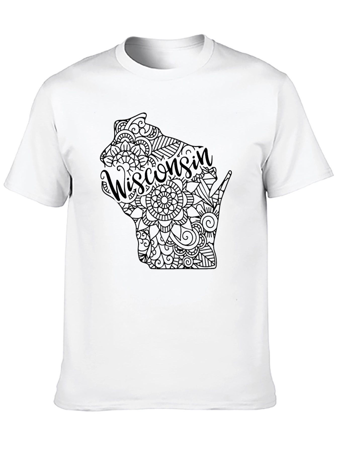 Wisconsin State Mandala Design Black T-Shirt