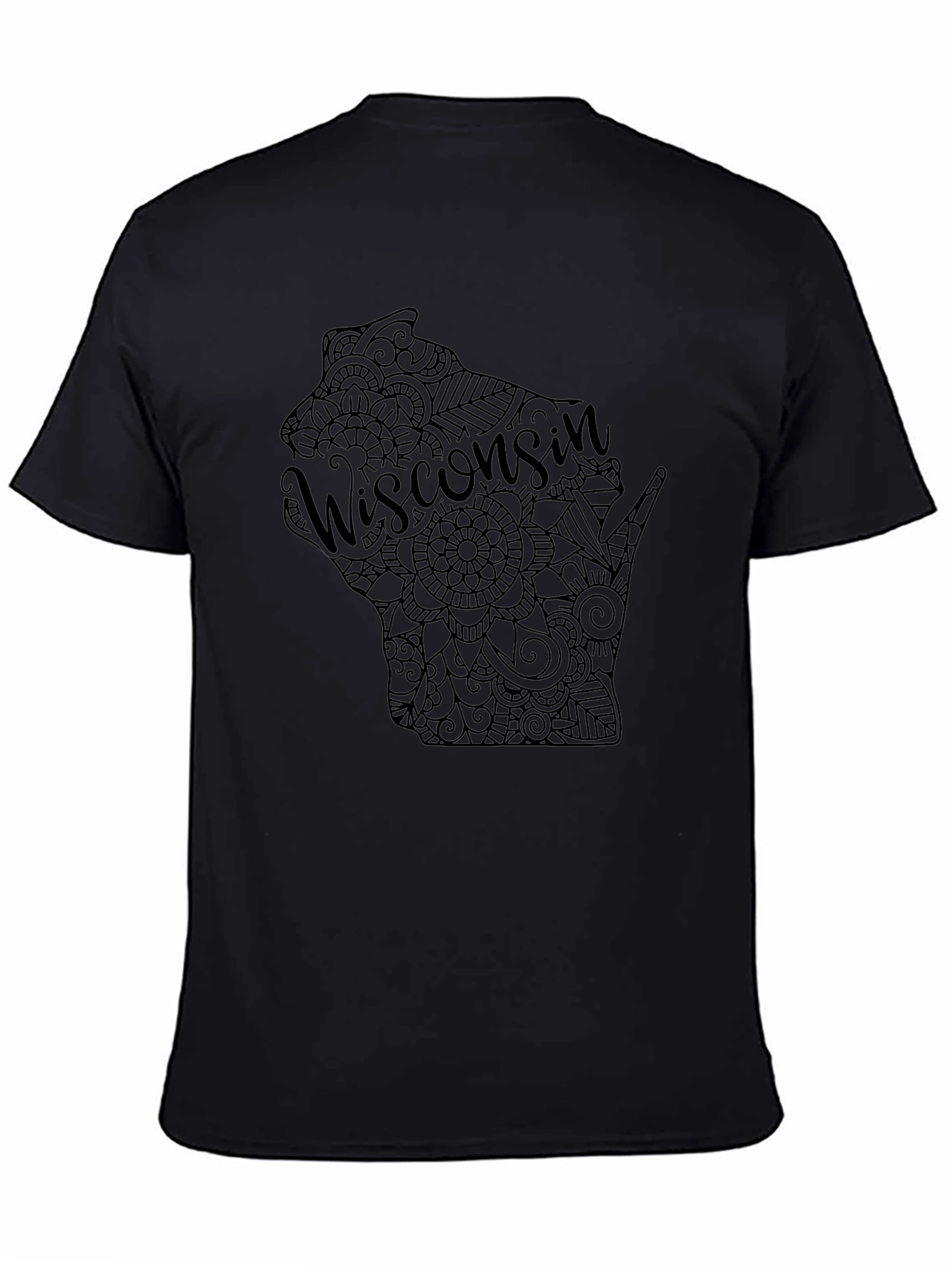 Wisconsin State Mandala Design Black T-Shirt