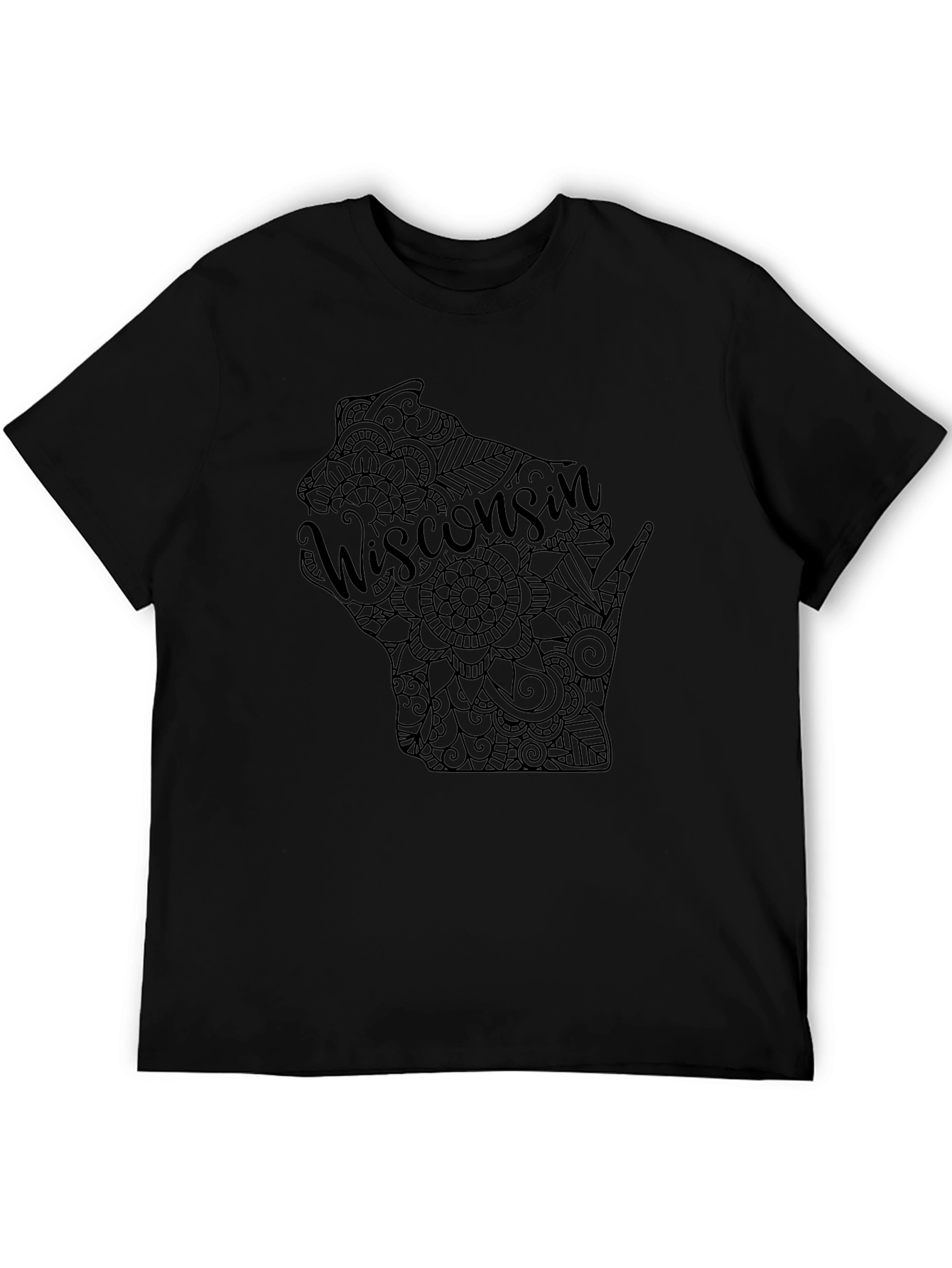 Wisconsin State Mandala Design Black T-Shirt