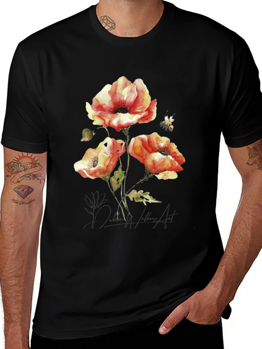Floral Watercolor Art Black T-Shirt
