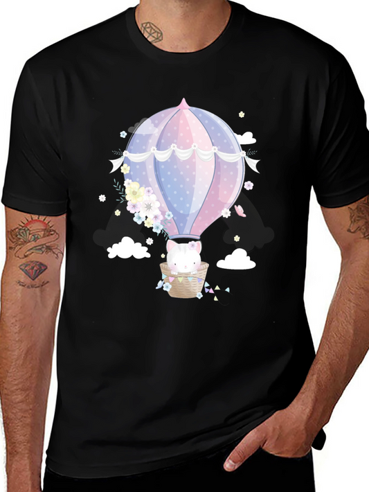 Cute Cat Hot Air Balloon Graphic Tee