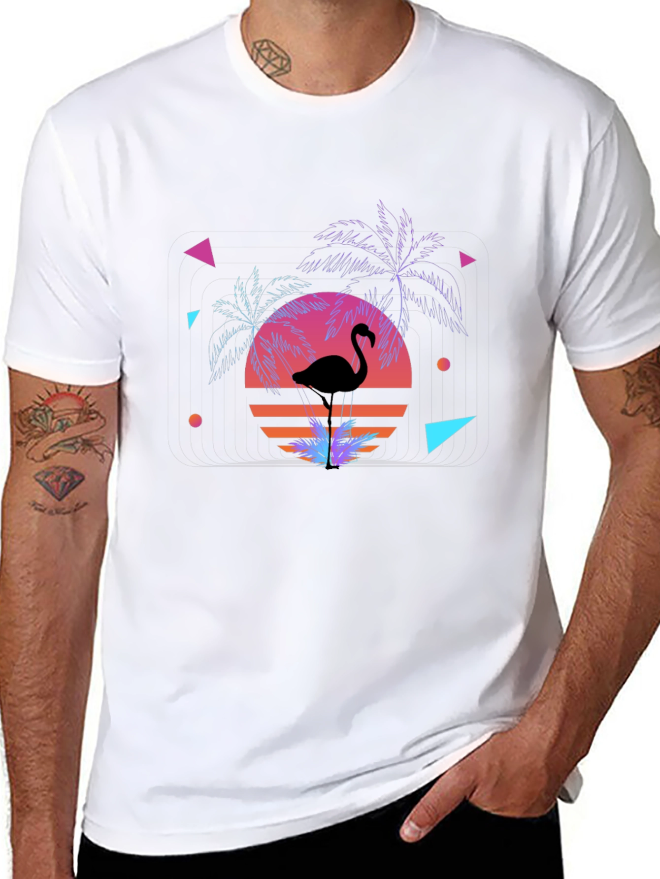 Retro Flamingo Sunset Graphic Tee - Black
