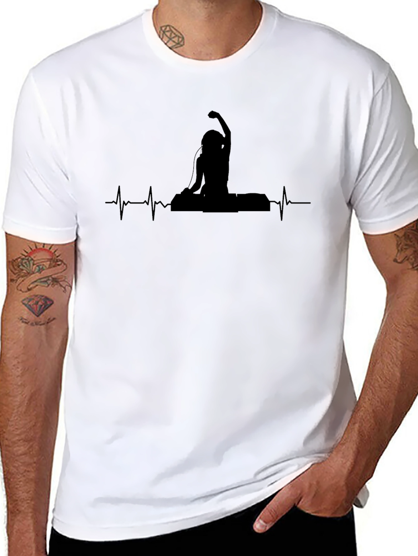 DJ Heartbeat Graphic Tee - Black Cotton