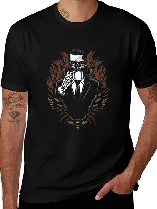 Skull in Suit Graphic Tee - Coffee Time!