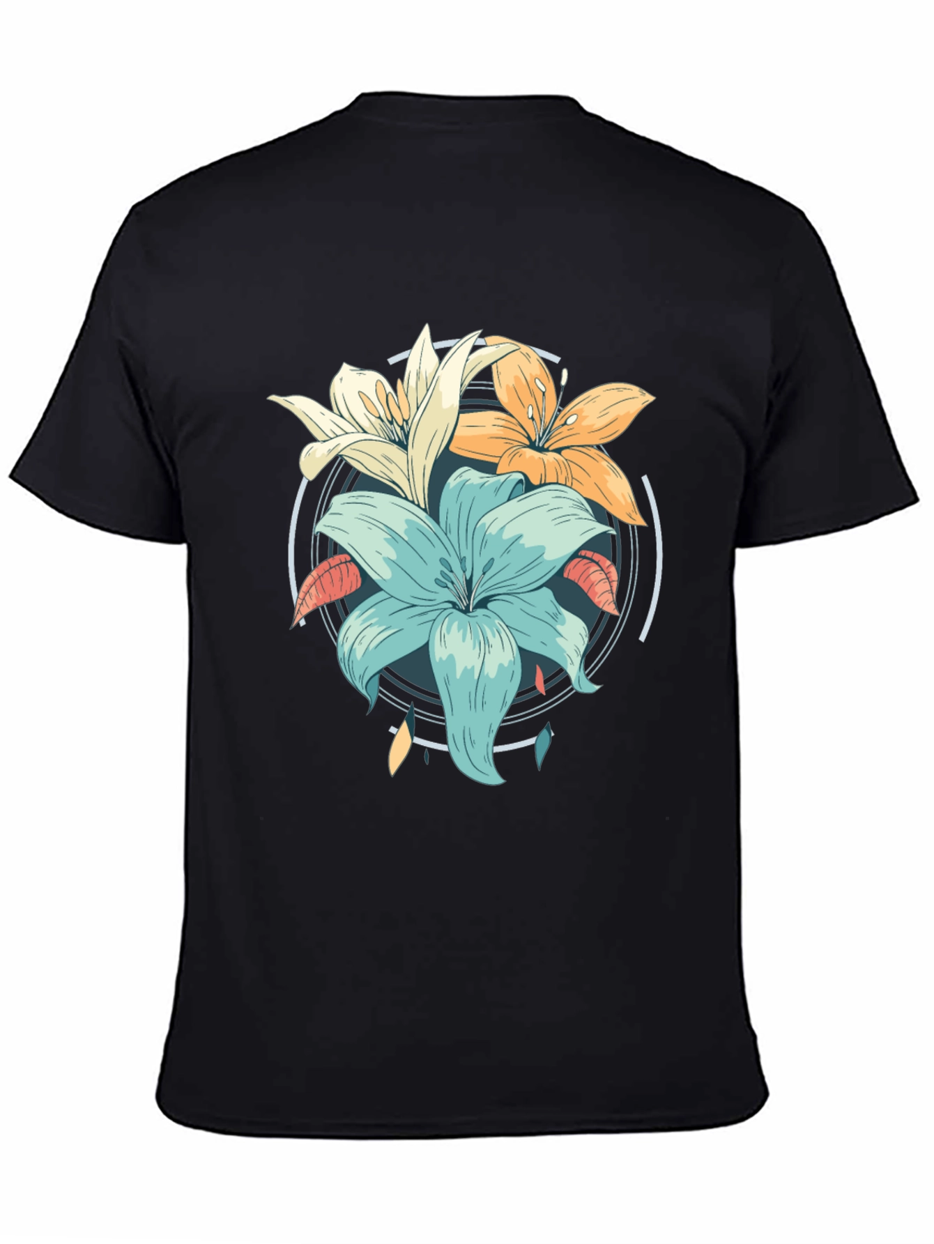 Floral Graphic Print Black T-Shirt