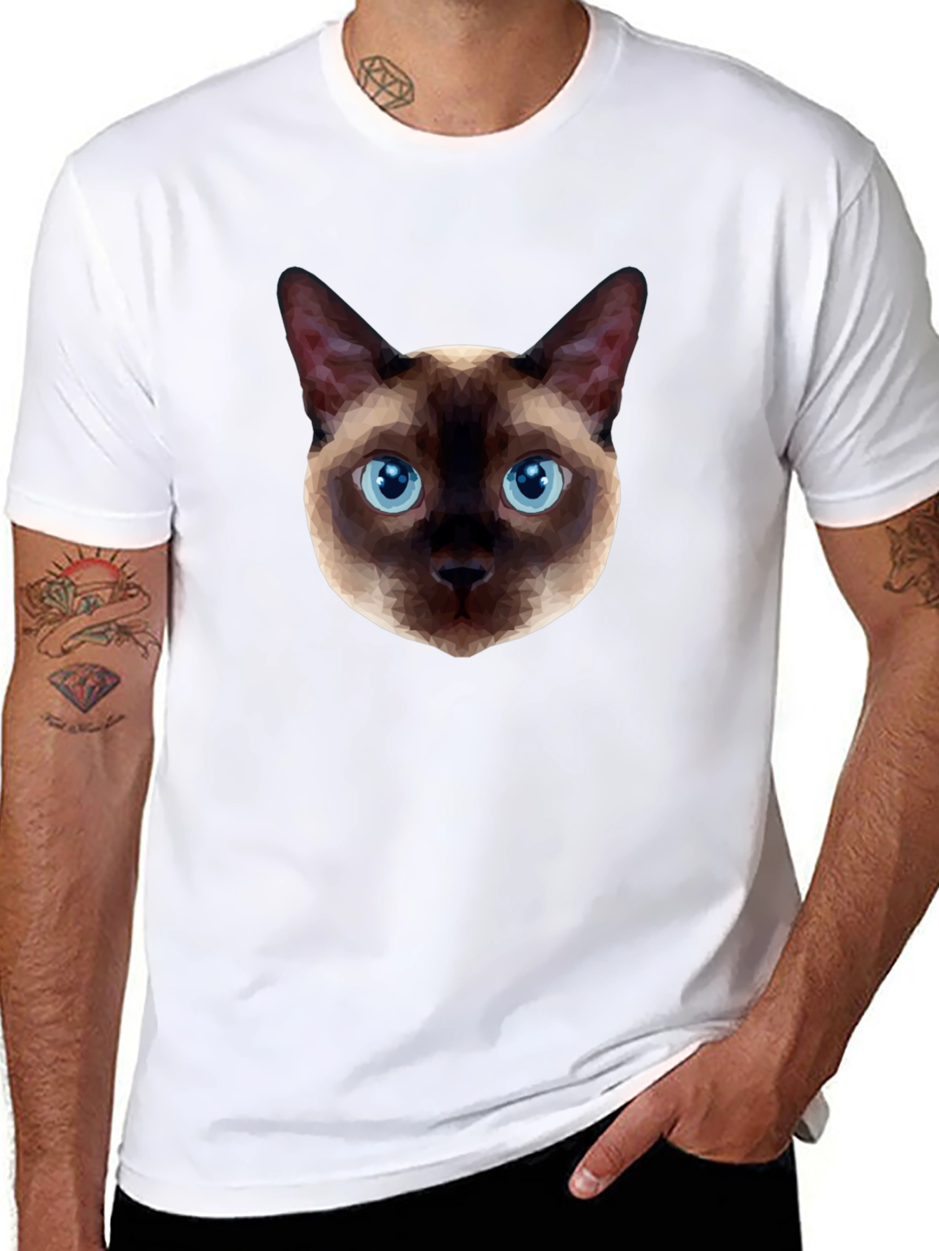 Geometric Siamese Cat Graphic T-Shirt