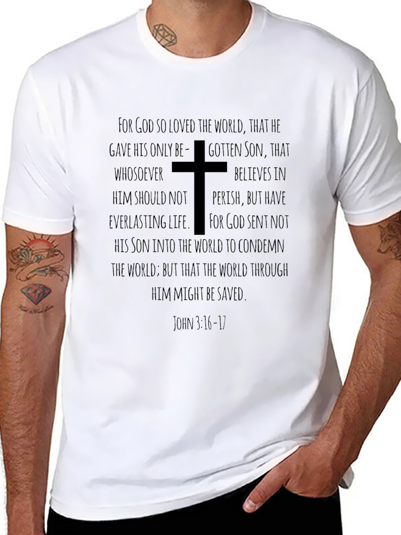 Faith-Inspired Black T-Shirt: John 3:16