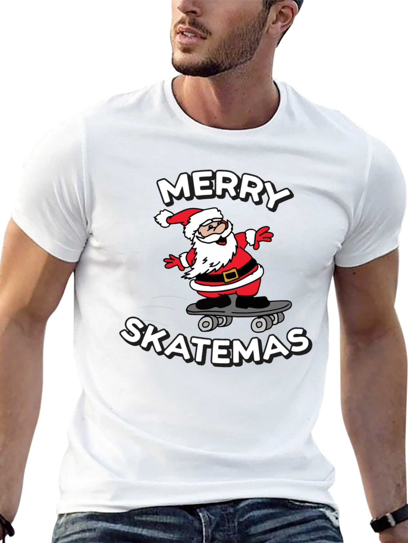 Merry Skatemas T-Shirt - Santa Skateboard Tee