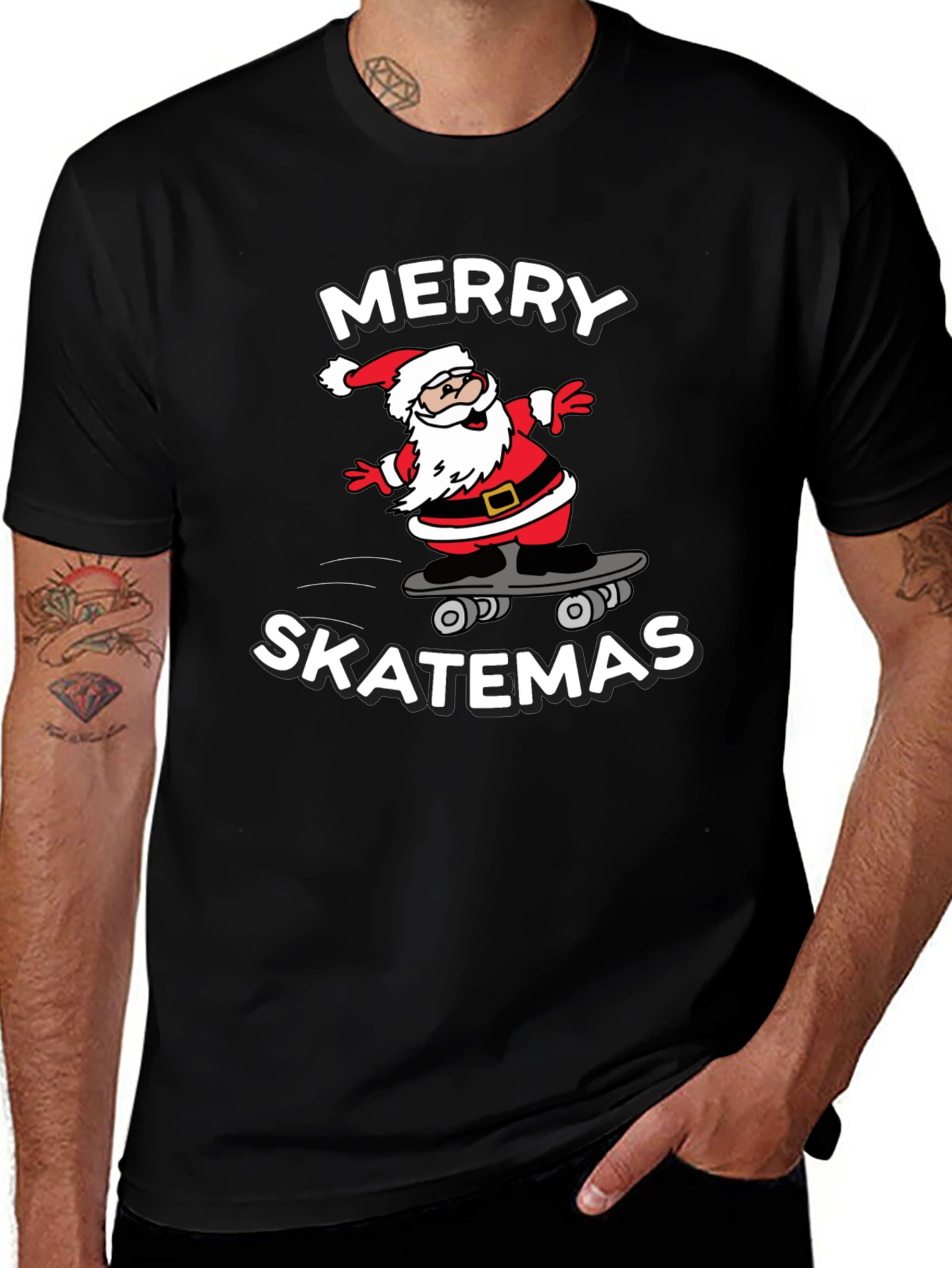 Merry Skatemas T-Shirt - Santa Skateboard Tee