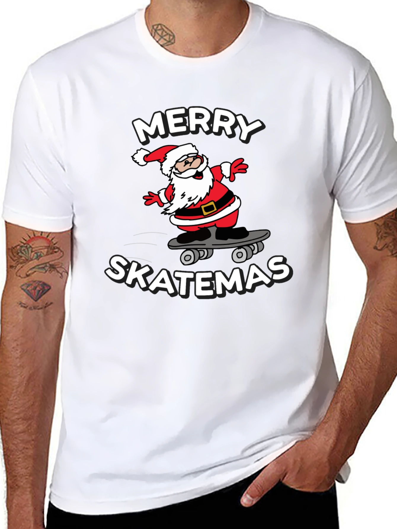 Merry Skatemas T-Shirt - Santa Skateboard Tee