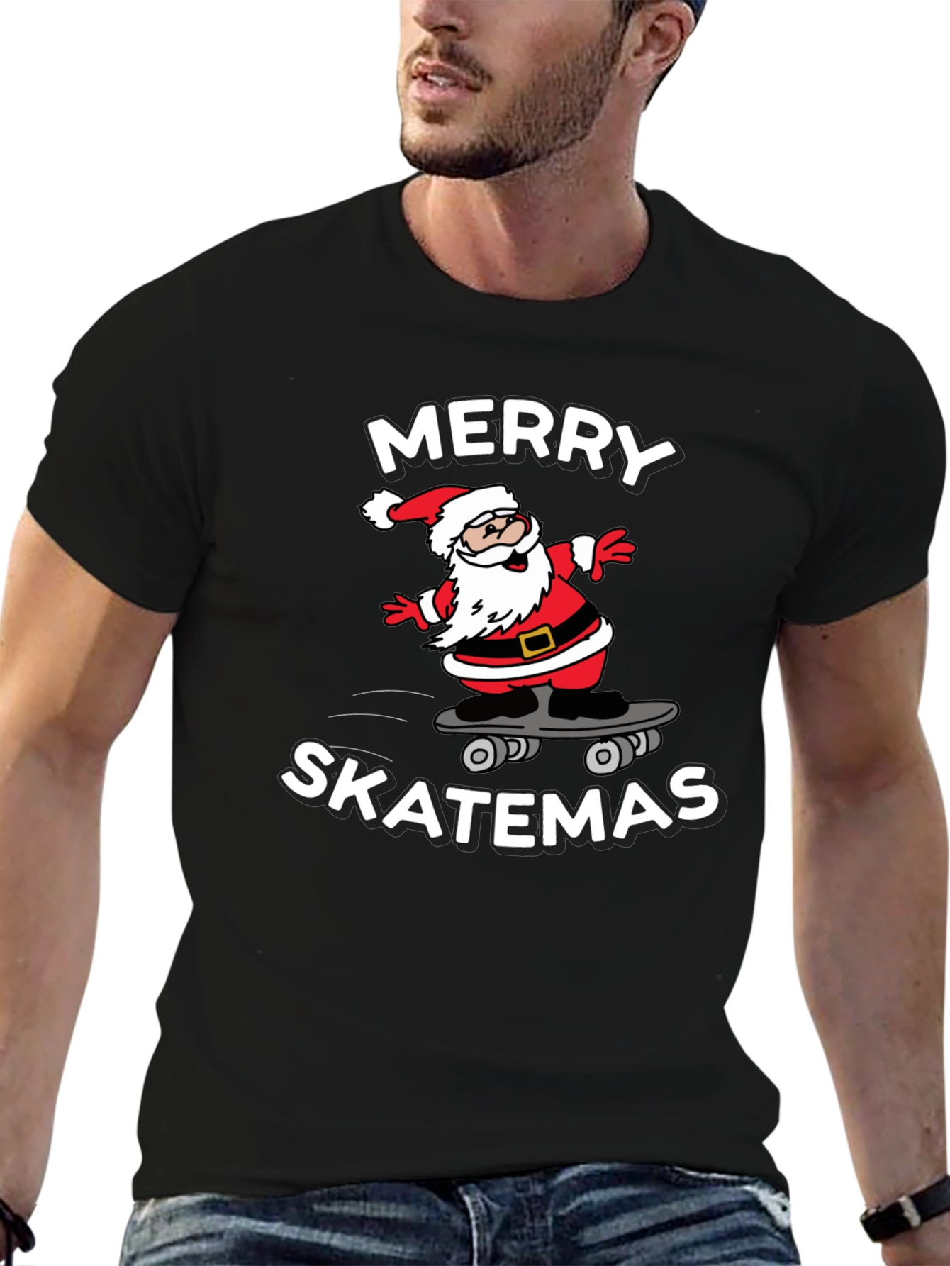 Merry Skatemas T-Shirt - Santa Skateboard Tee