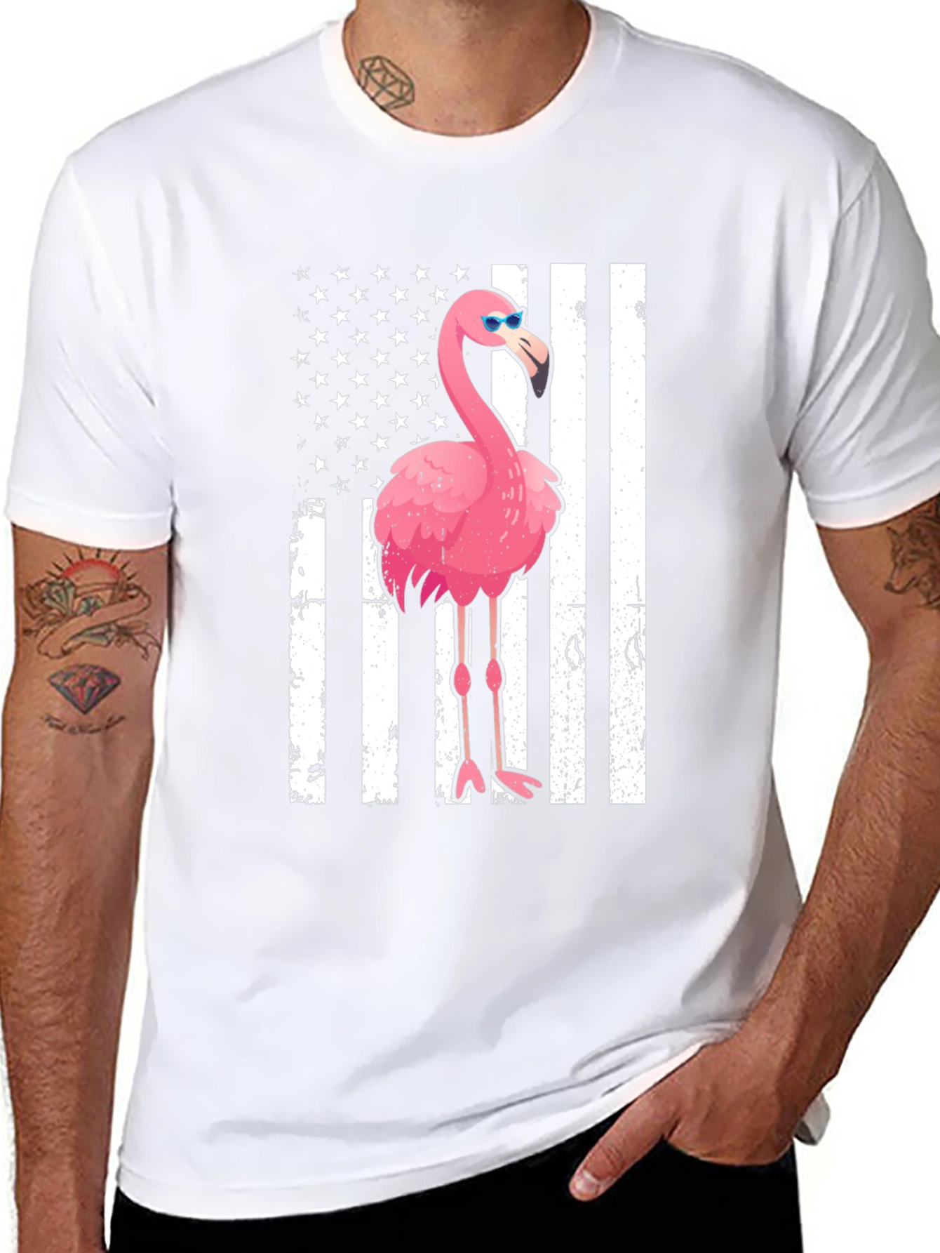 Flamingo USA Flag Graphic Tee
