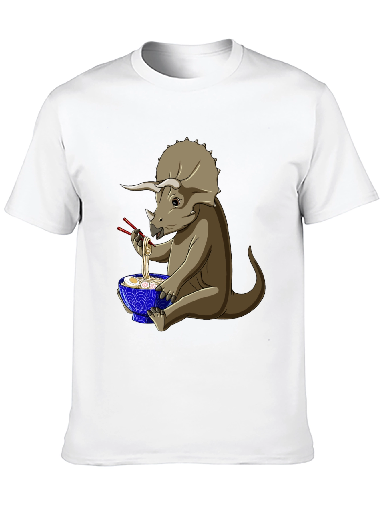 Dino Ramen T-Shirt - Triceratops Eating Noodles