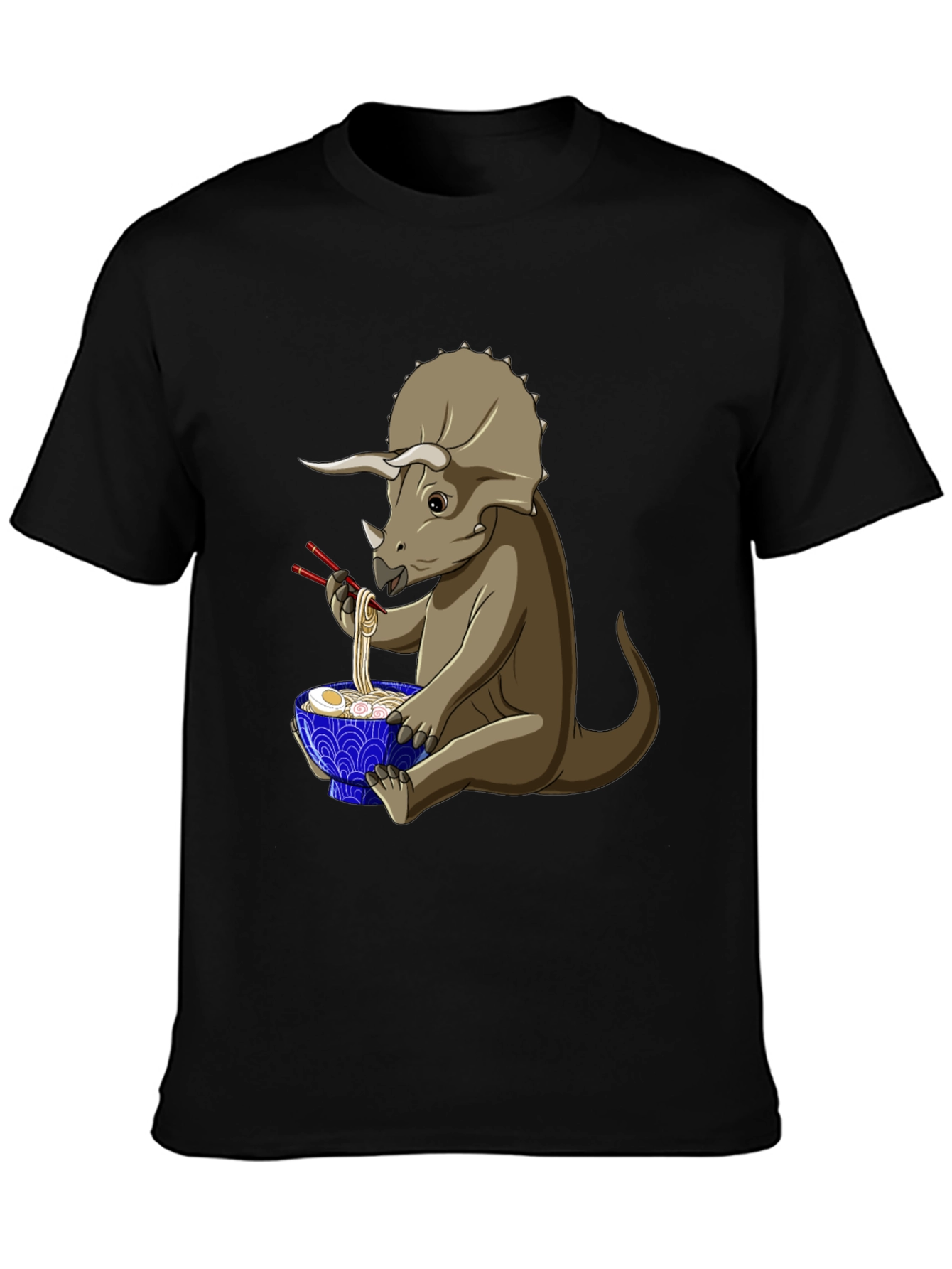 Dino Ramen T-Shirt - Triceratops Eating Noodles