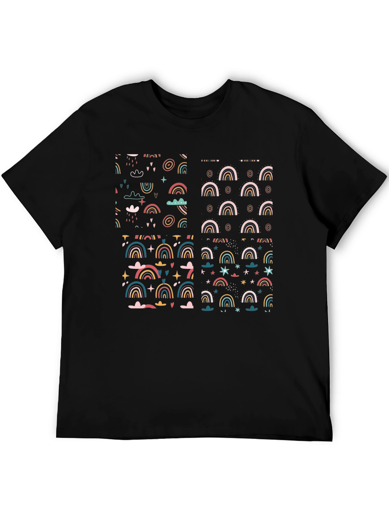Rainbow Patterned Black T-Shirt