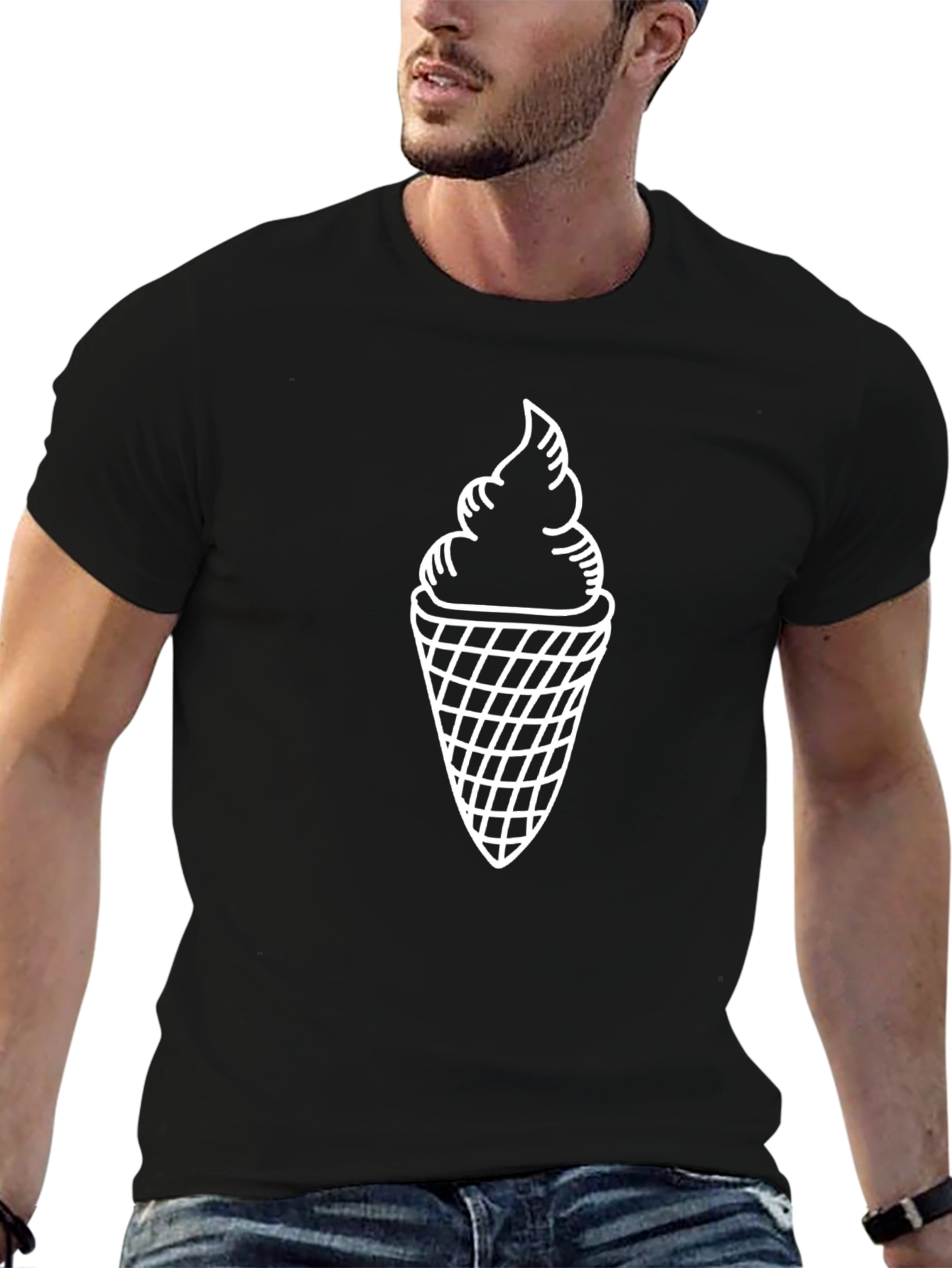 Ice Cream Cone Graphic Tee - Black Cotton T-Shirt