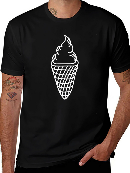 Ice Cream Cone Graphic Tee - Black Cotton T-Shirt