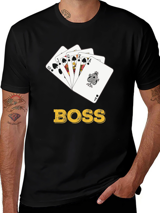 Boss Royal Flush T-Shirt - Poker Card Design - Black