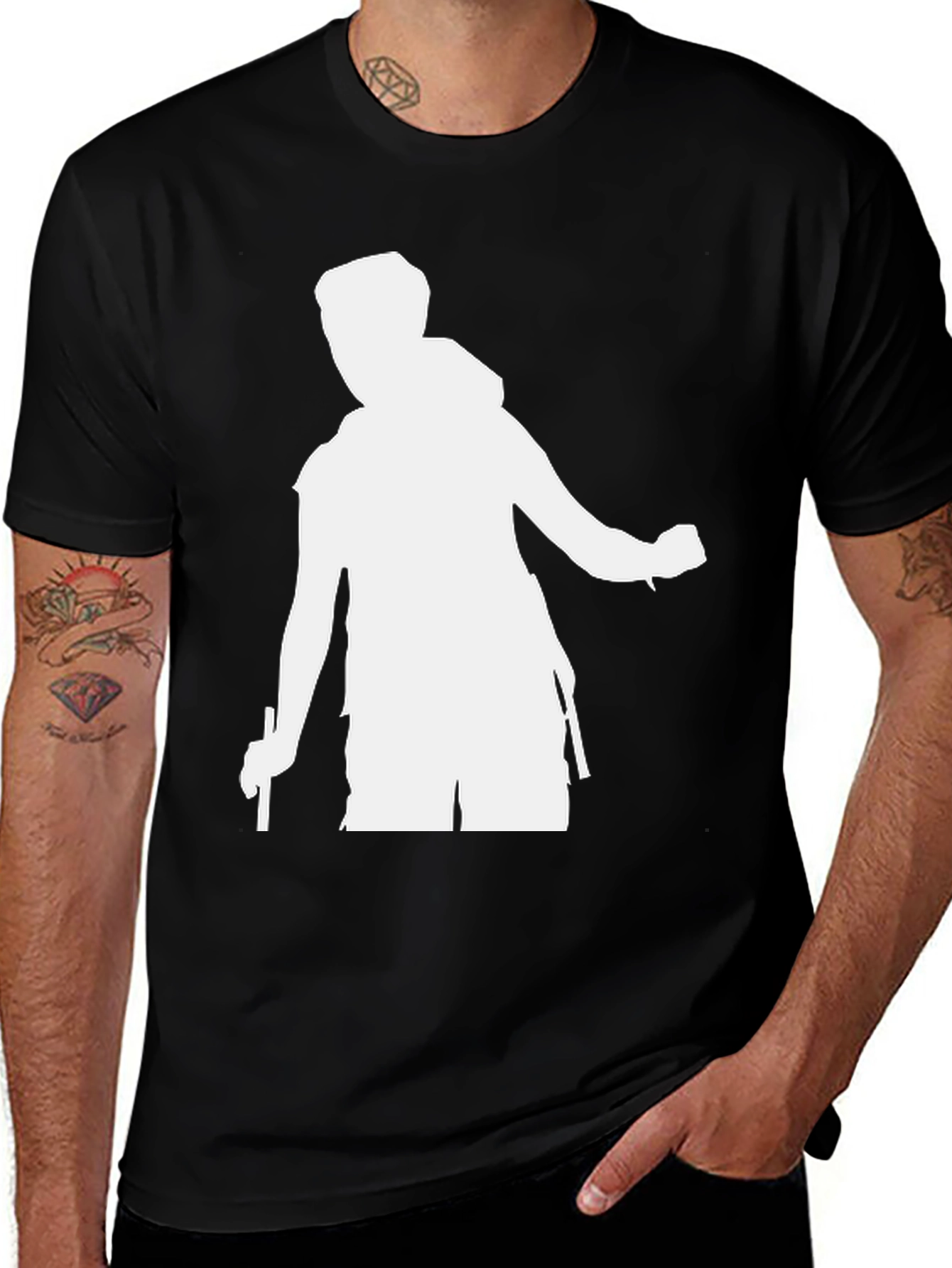 Mens Black T-Shirt - Hiking Silhouette