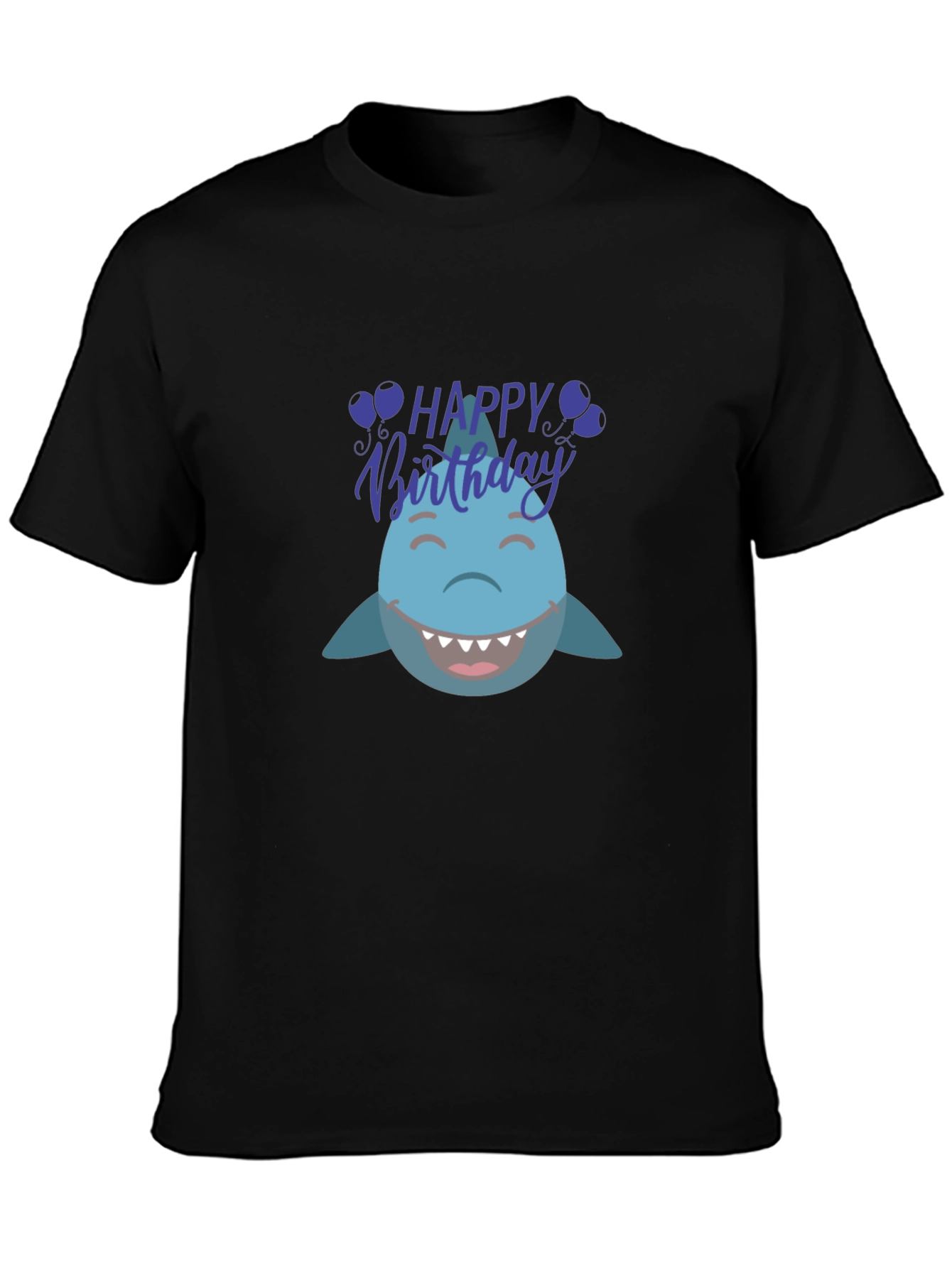 Happy Birthday Shark Graphic Tee - Black