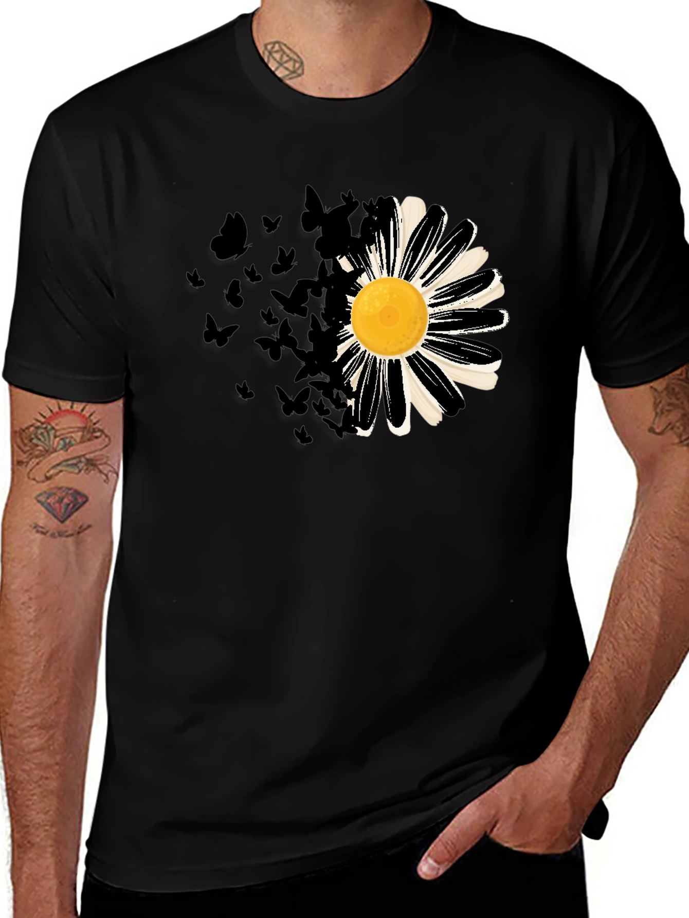 Daisy & Butterfly Mens Graphic Tee - Black