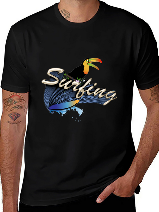 Surfing Toucan Black T-Shirt