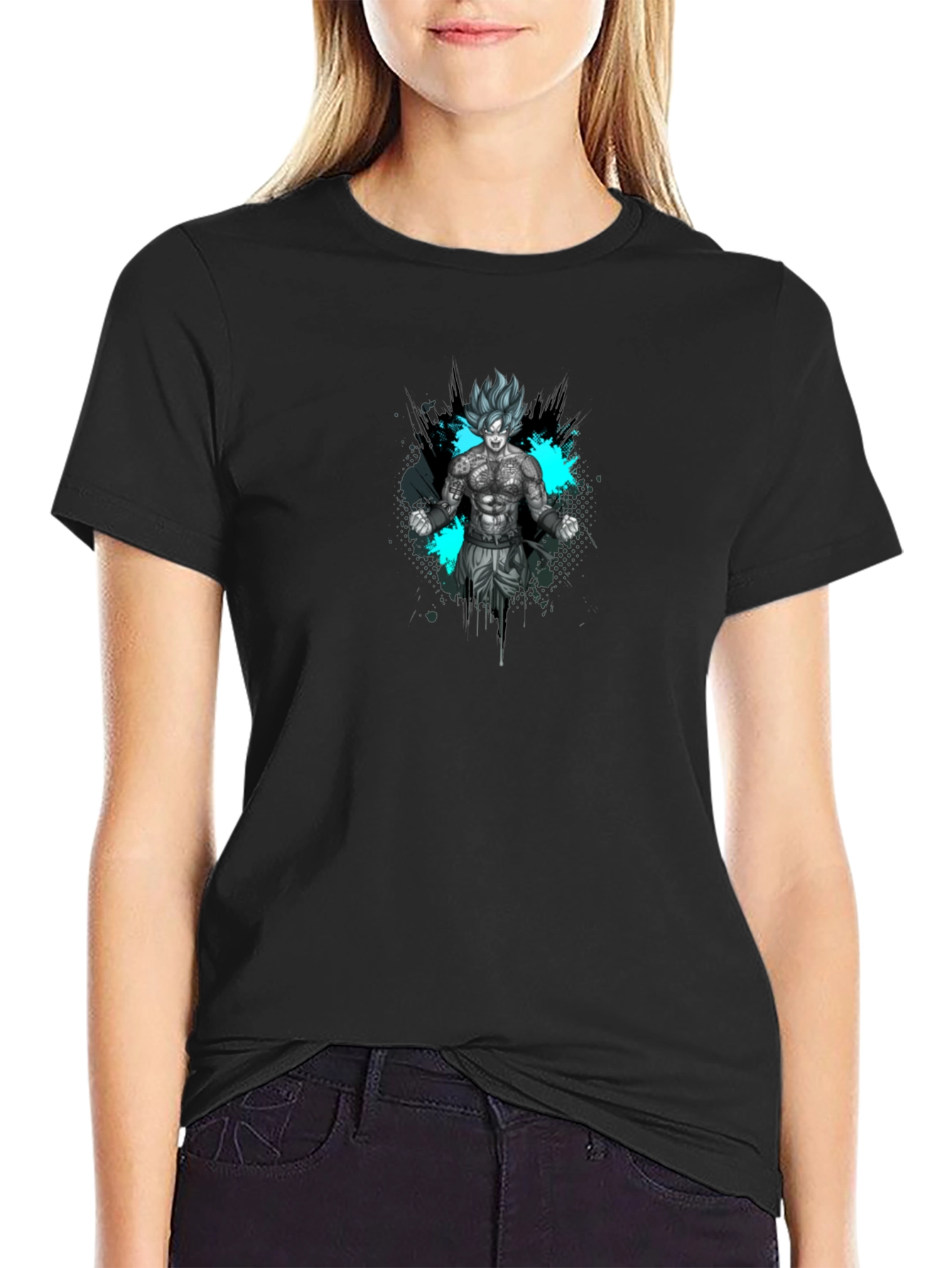 Goku Super Saiyan Tattoo Art Black T-Shirt