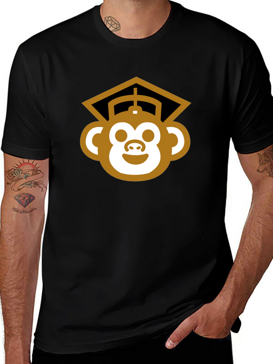 Graduation Monkey Tee - Black Cotton Blend T-Shirt