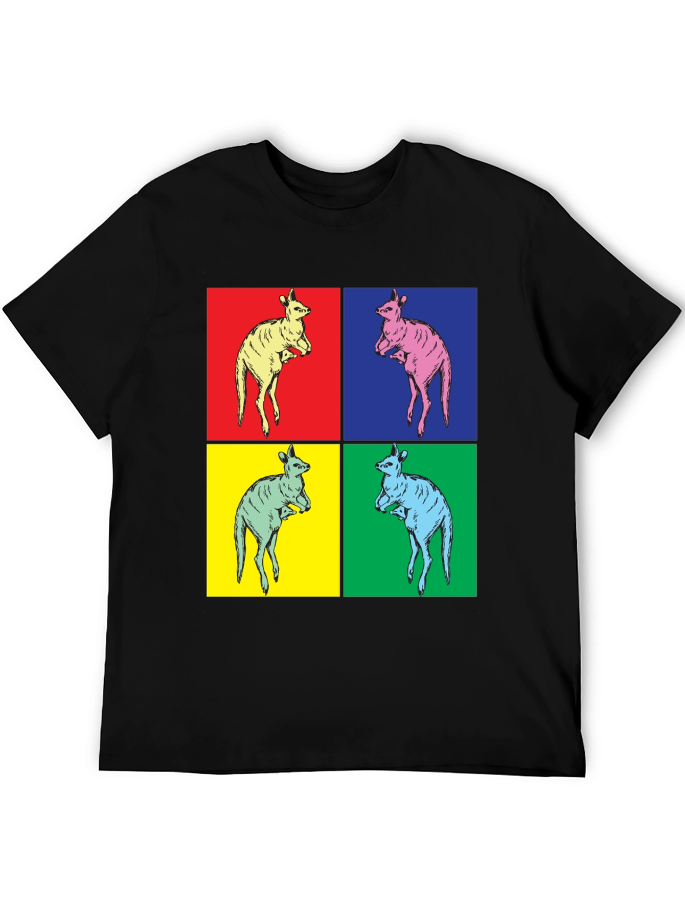 Kangaroo Pop Art Black T-Shirt