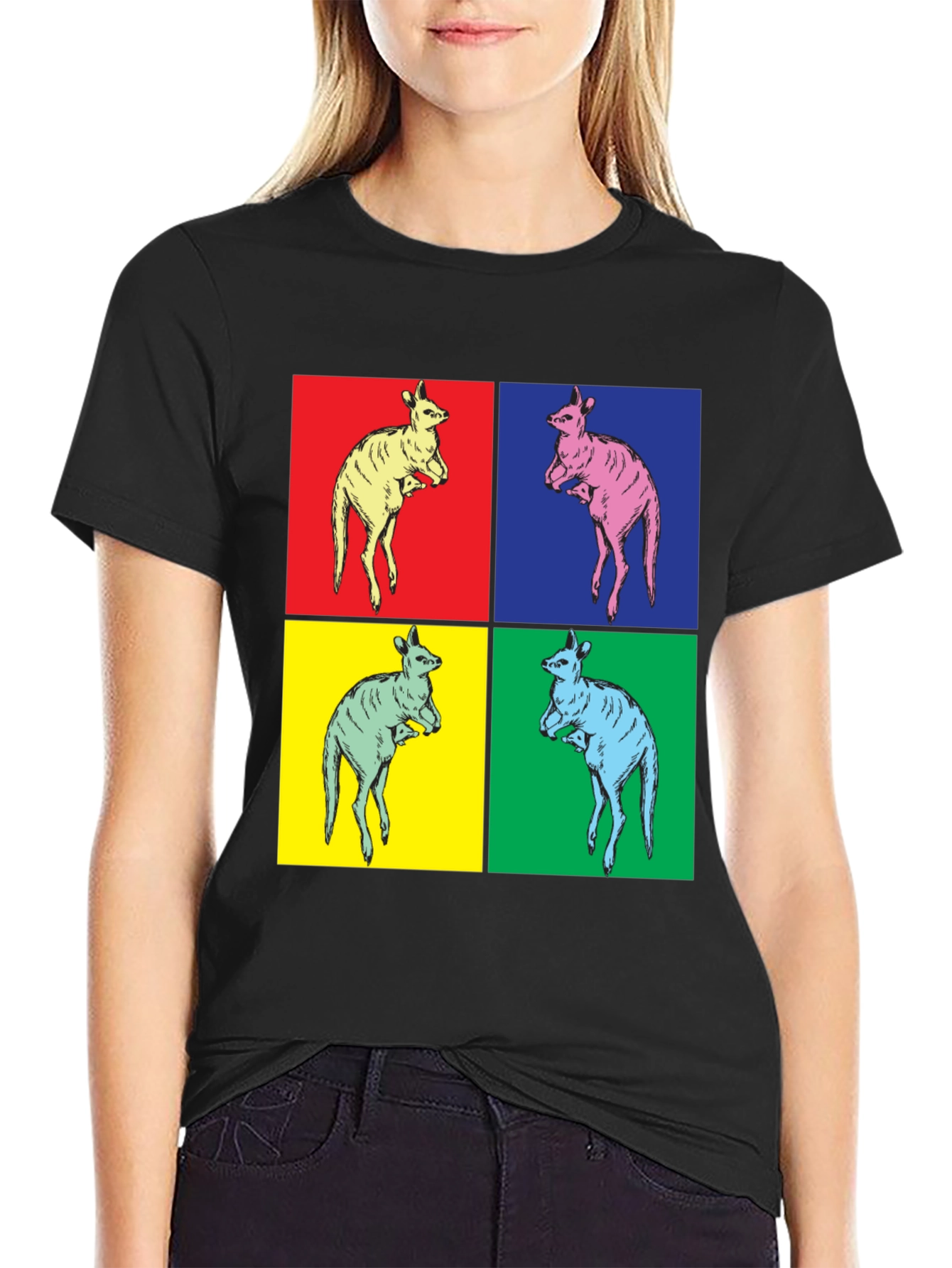 Kangaroo Pop Art Black T-Shirt