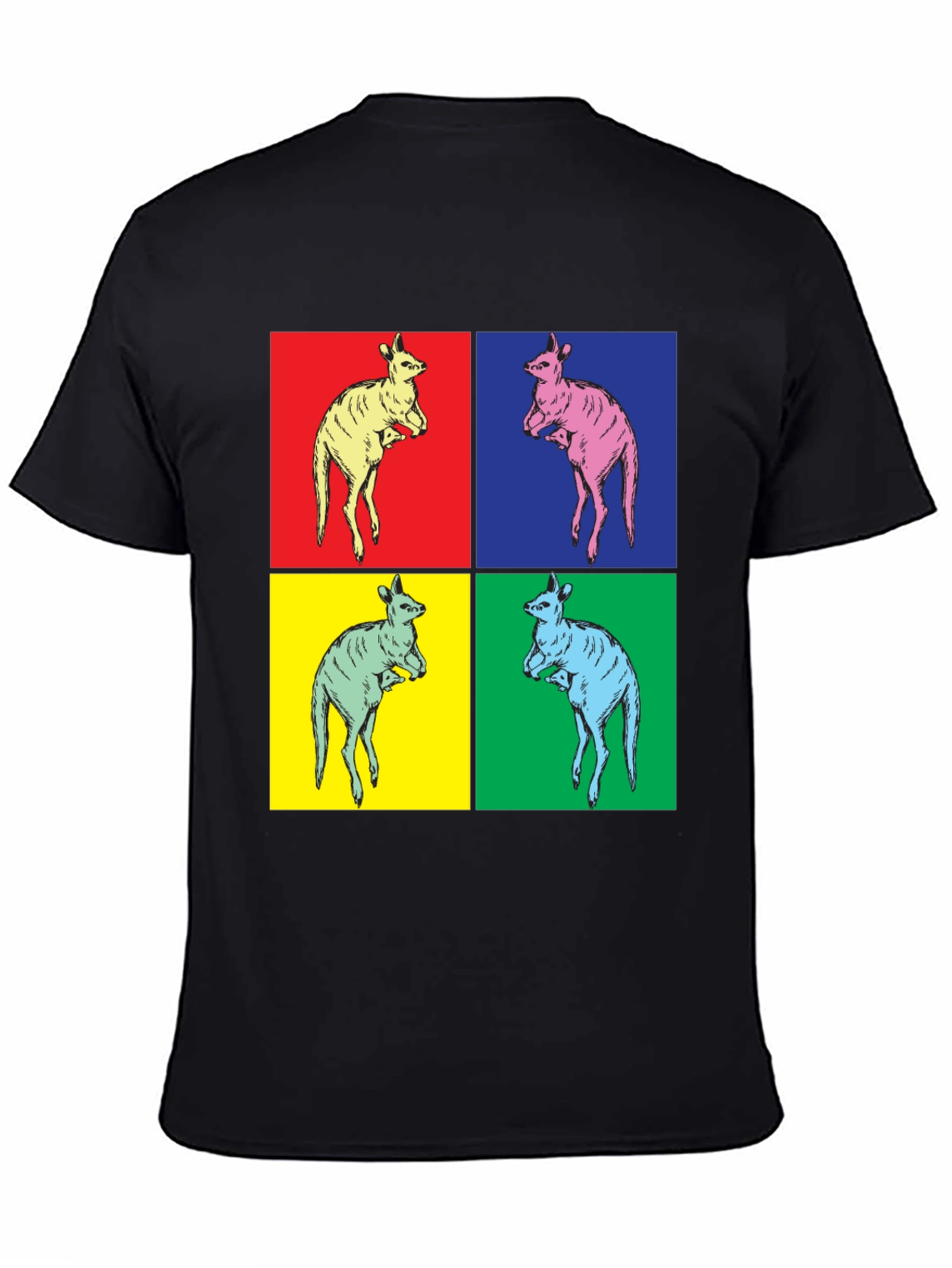 Kangaroo Pop Art Black T-Shirt