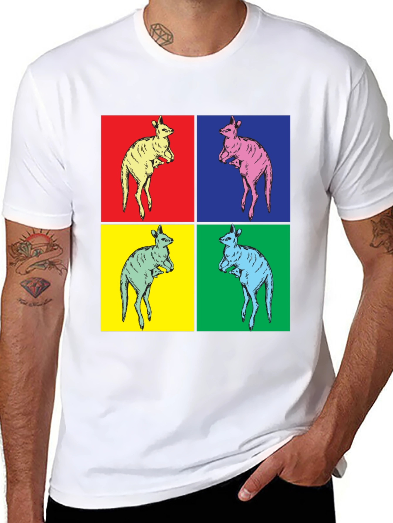 Kangaroo Pop Art Black T-Shirt