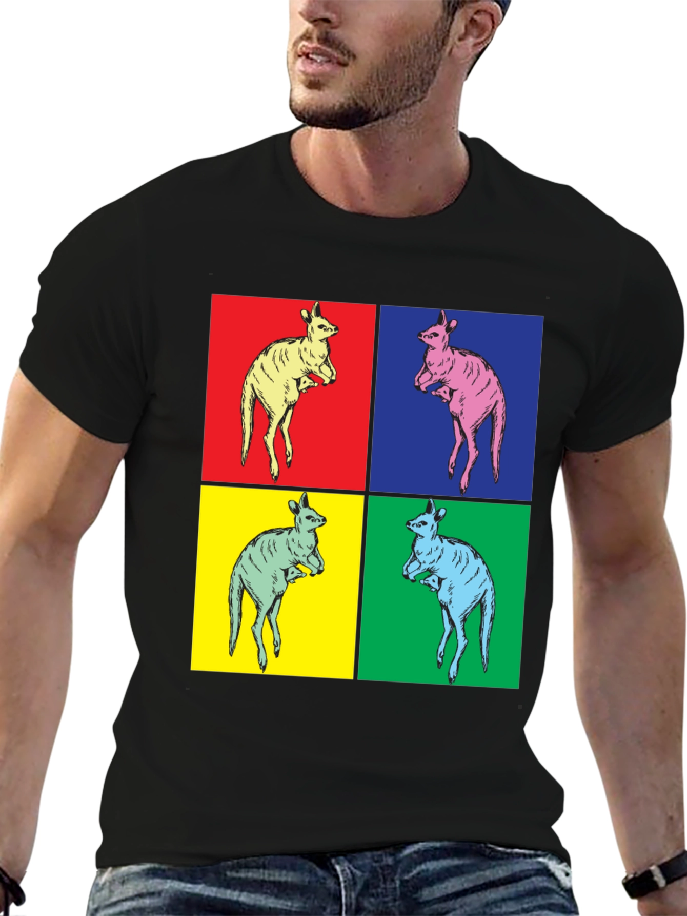 Kangaroo Pop Art Black T-Shirt