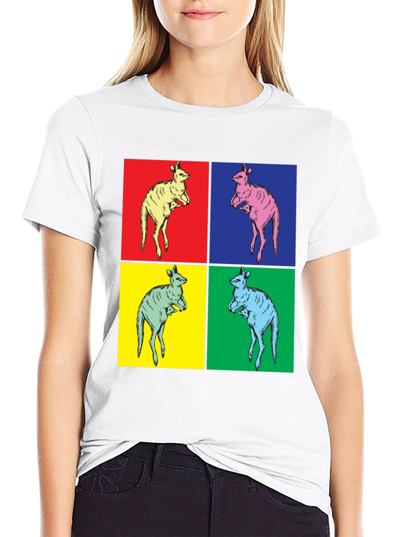 Kangaroo Pop Art Black T-Shirt