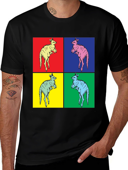 Kangaroo Pop Art Black T-Shirt