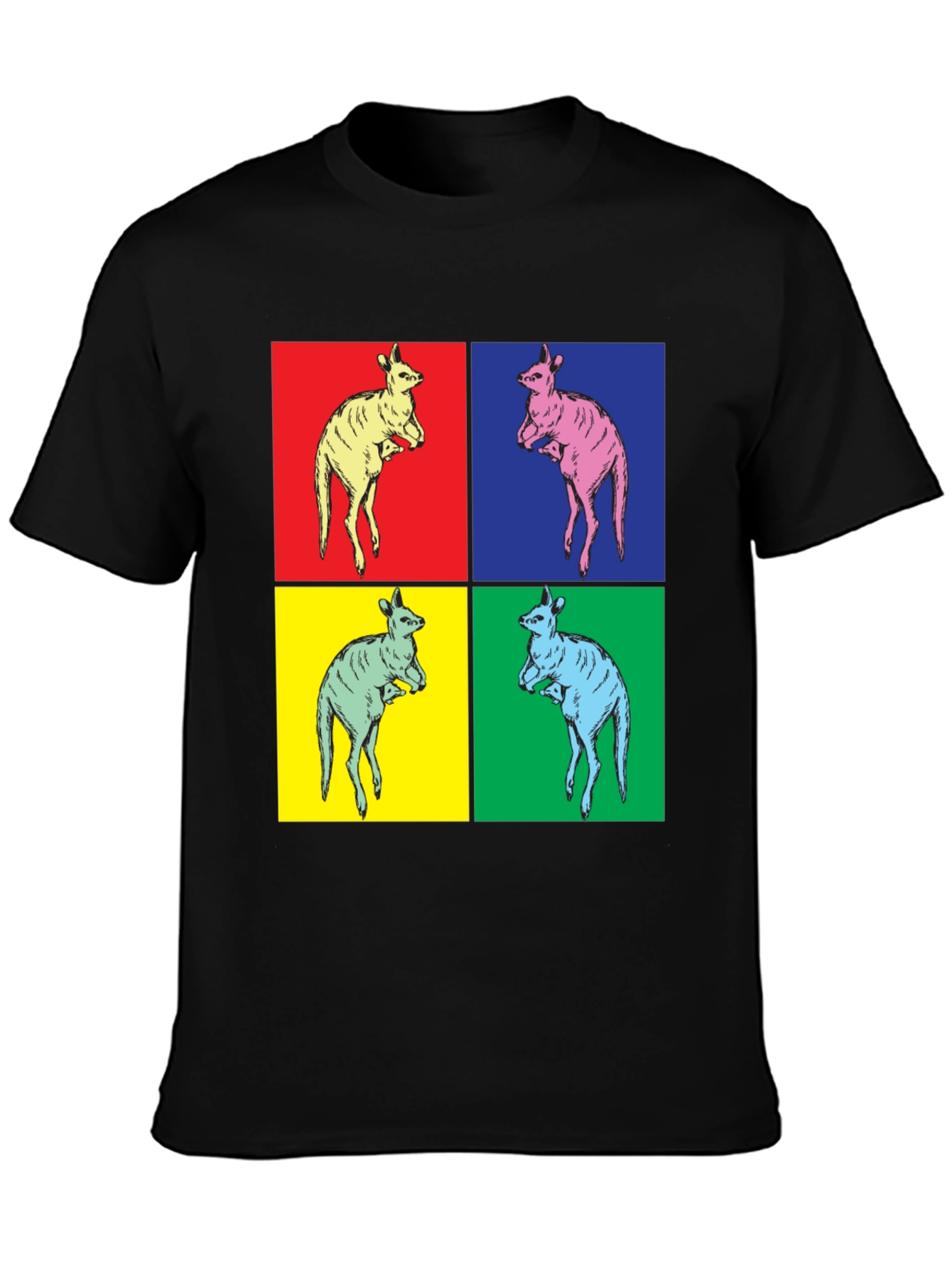 Kangaroo Pop Art Black T-Shirt
