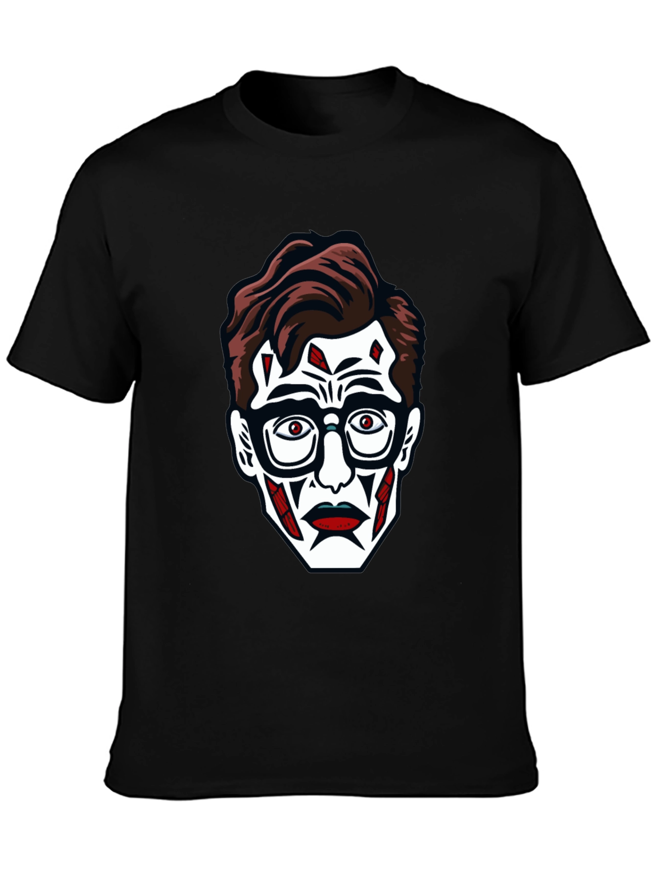 Graphic Tee: Creepy Face Print Black T-Shirt