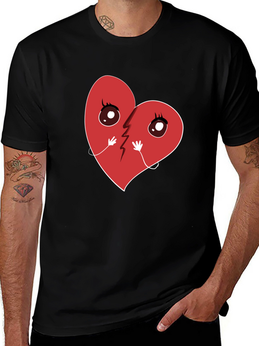 Broken Heart Cartoon Graphic T-Shirt - Unisex Casual Tee