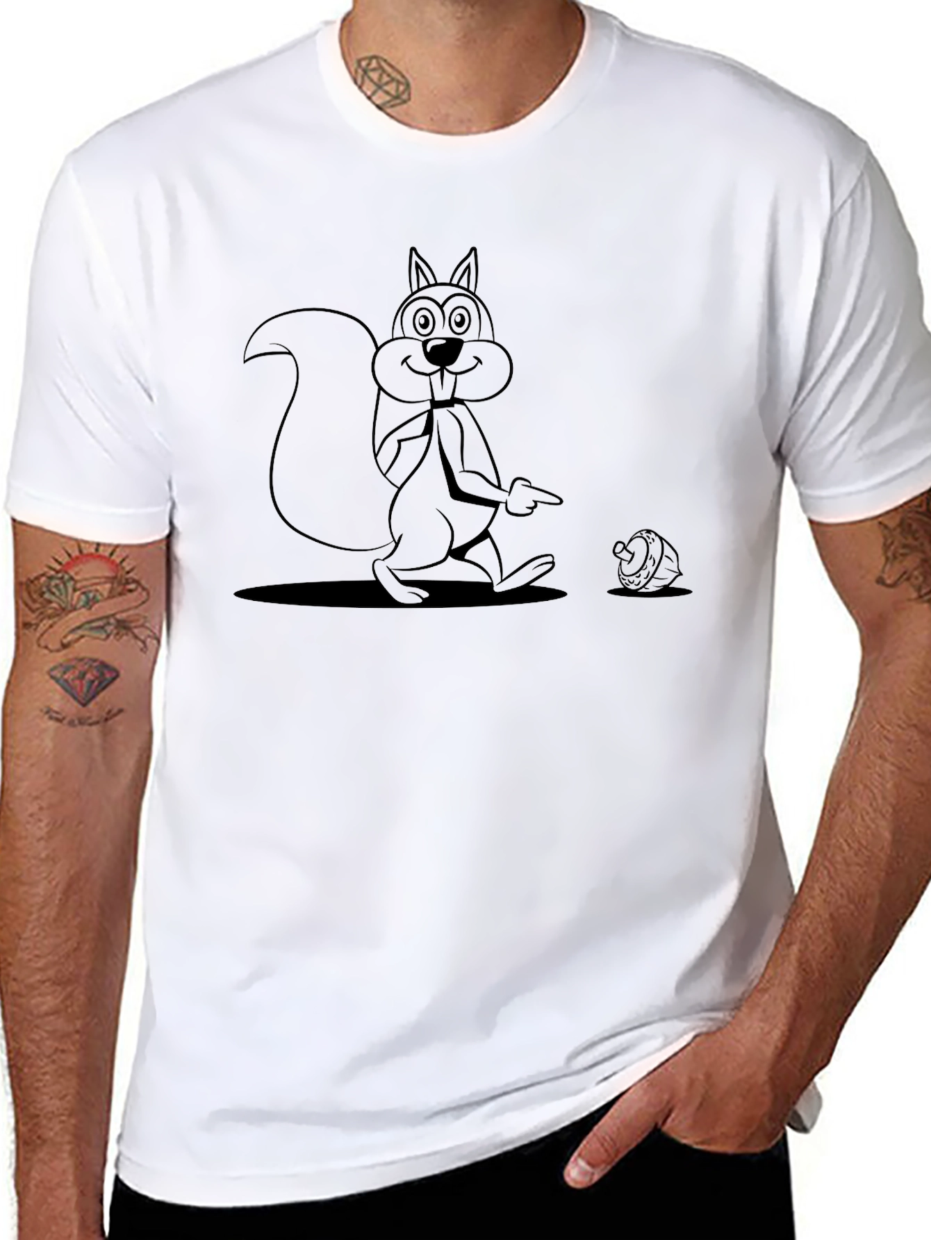 Cartoon Squirrel Graphic Tee - Black Cotton Comfort