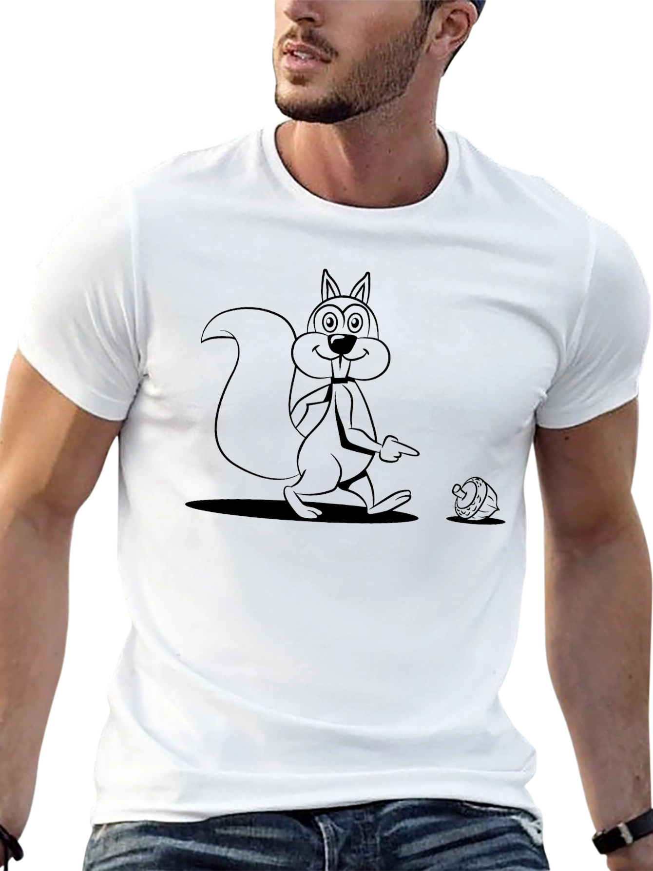 Cartoon Squirrel Graphic Tee - Black Cotton Comfort