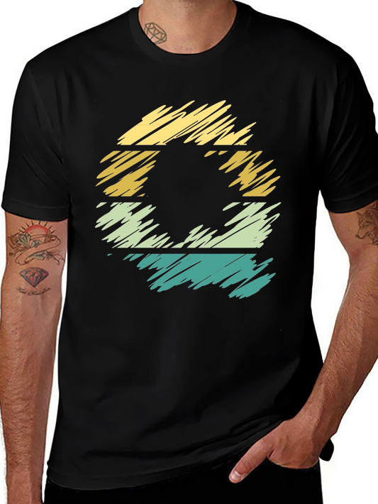 Retro Style Black T-Shirt with Striped Graphic